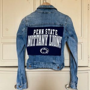 Penn State University Custom Jean Jacket Sewn On Large Back Patch Size Small